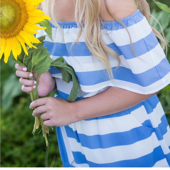 Blue and white strip off the shoulder romper! - Picture 2 of 2